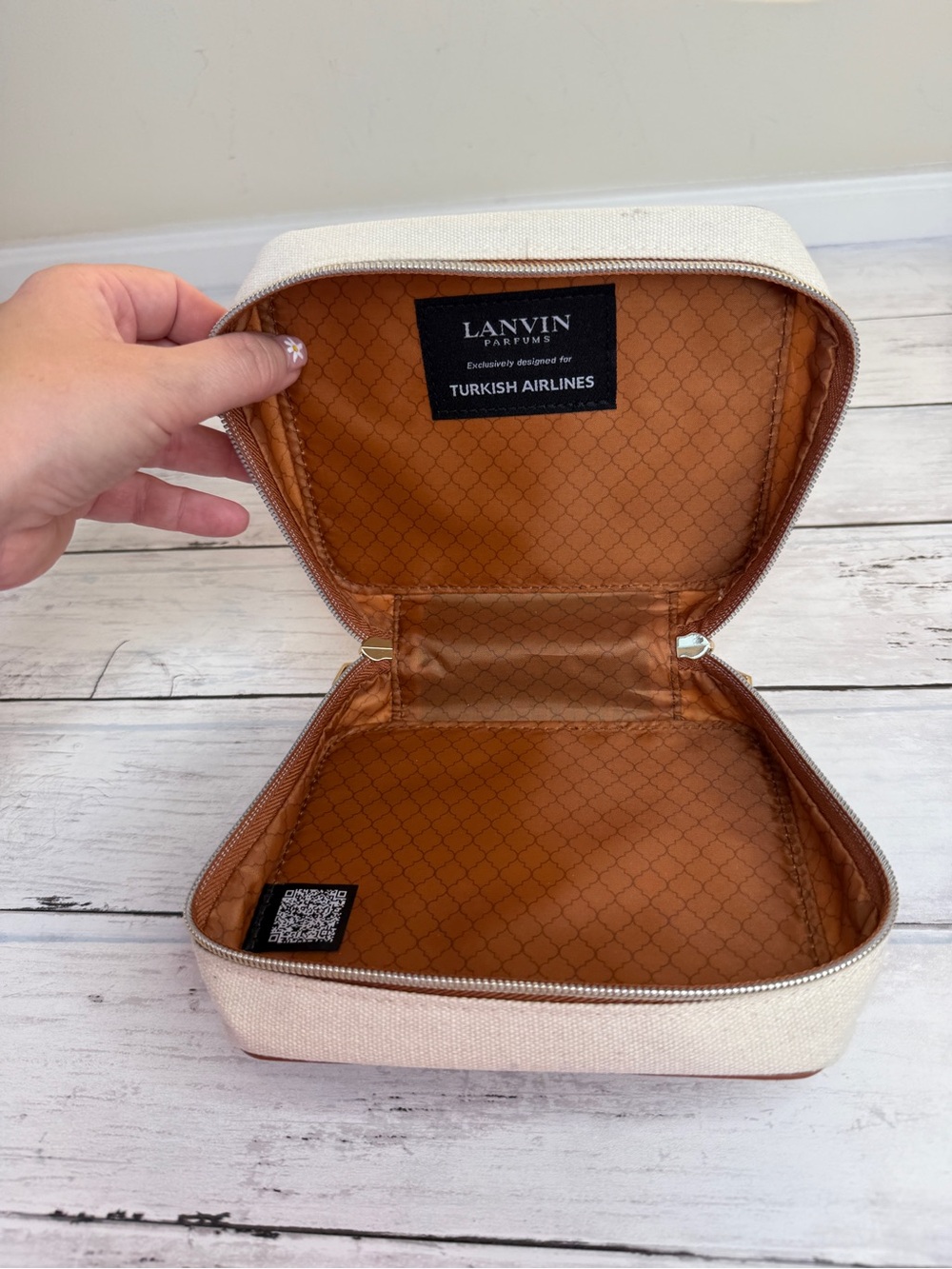 Lanvin Cream & Tan Canvas Travel Cosmetic Case - Picture 2 of 3